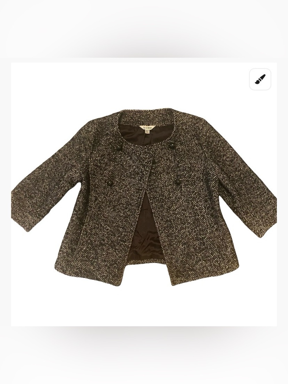 Tweed Double-breasted Cropped Blazer- dark brown and cream